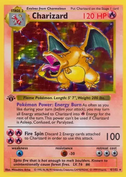 First Edition Base Set Charizard holo card